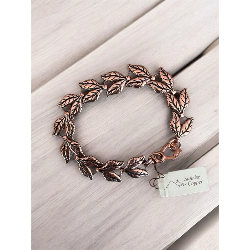 Sunrise Copper Leaf Leaves American Design Stamped Copper Link Bracelet